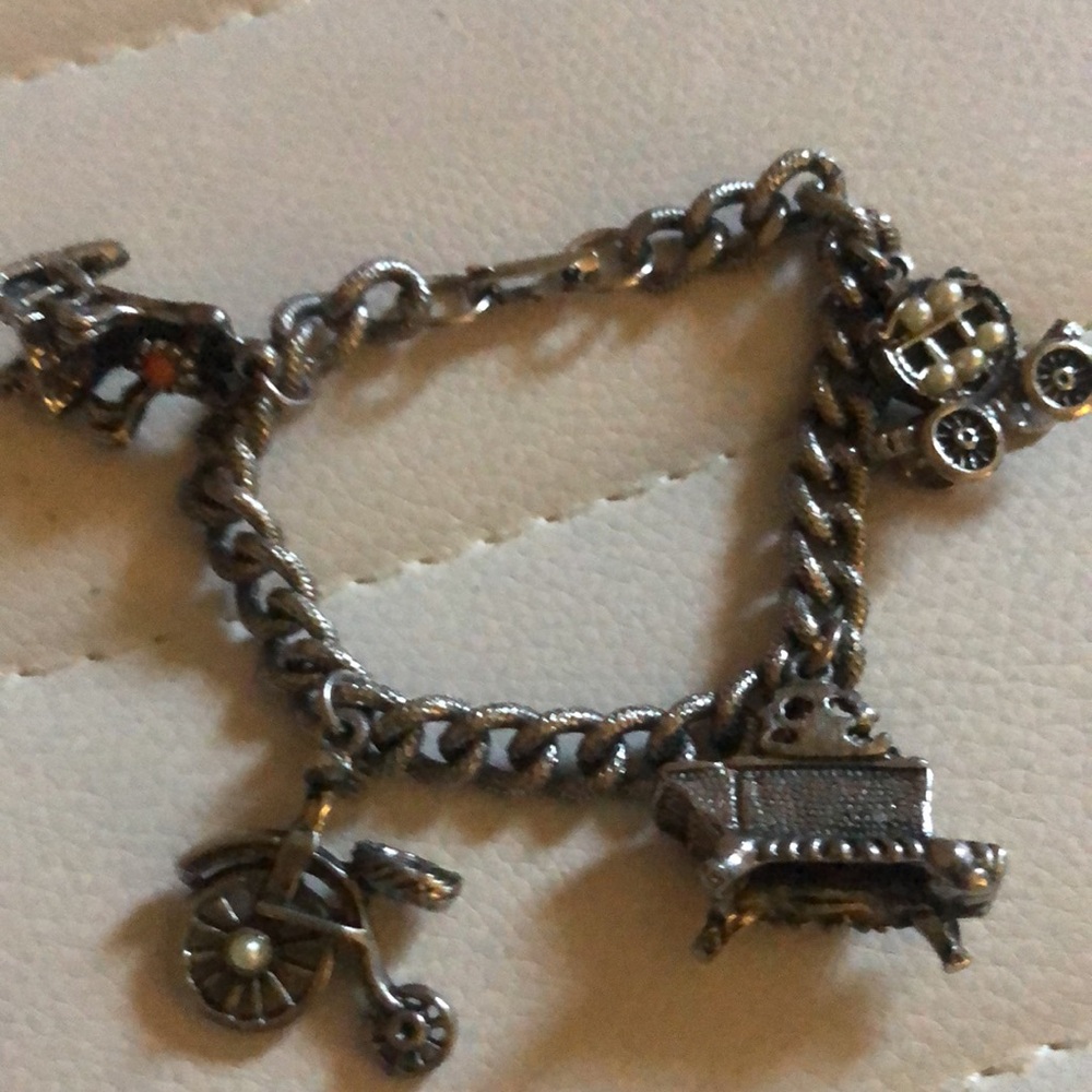 Vintage Silver Charm Bracelet with Turquoise Accents - Picture 9 of 9